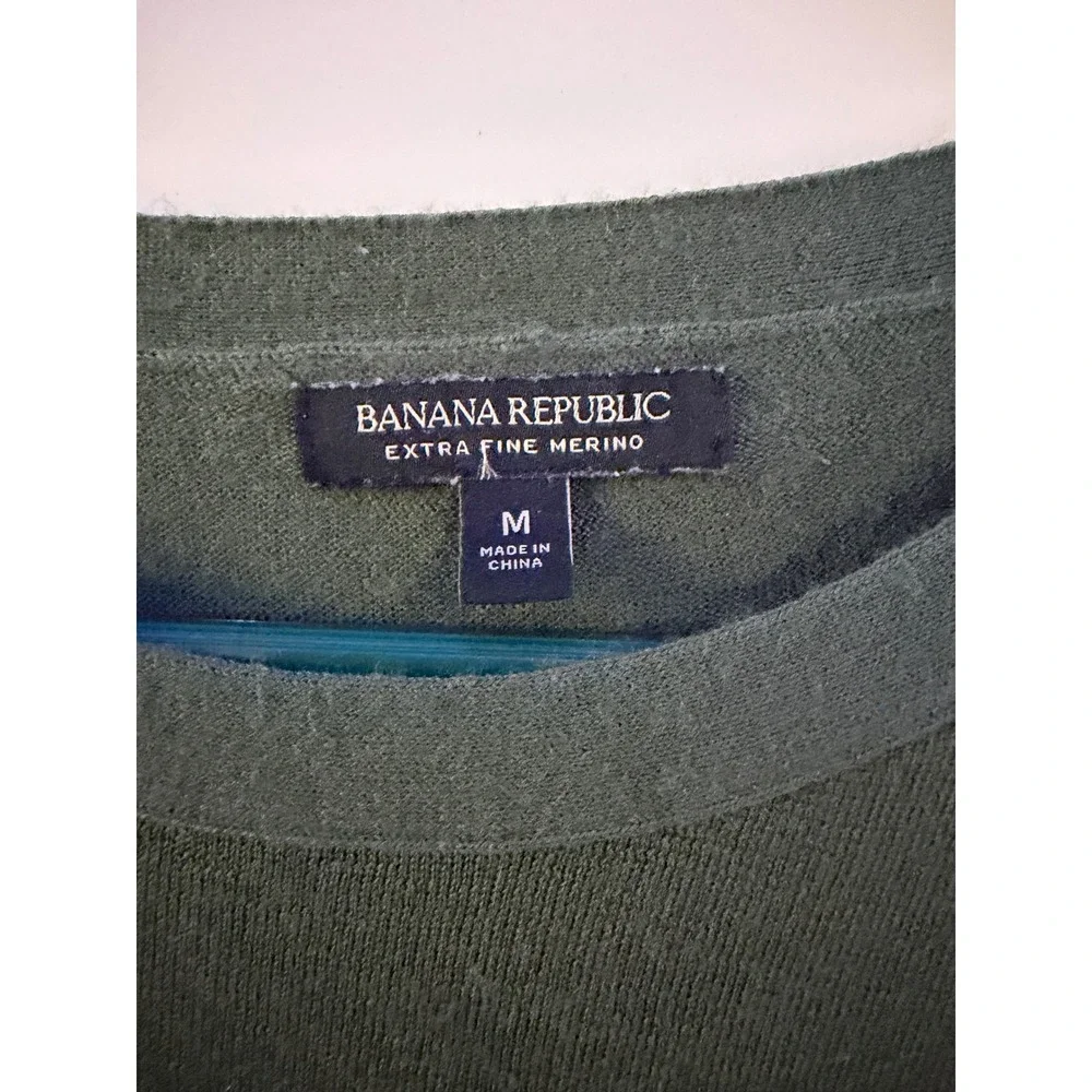 Banana Republic‎ Men's Merino Wool Sweater Medium Green Crewneck Lightweight